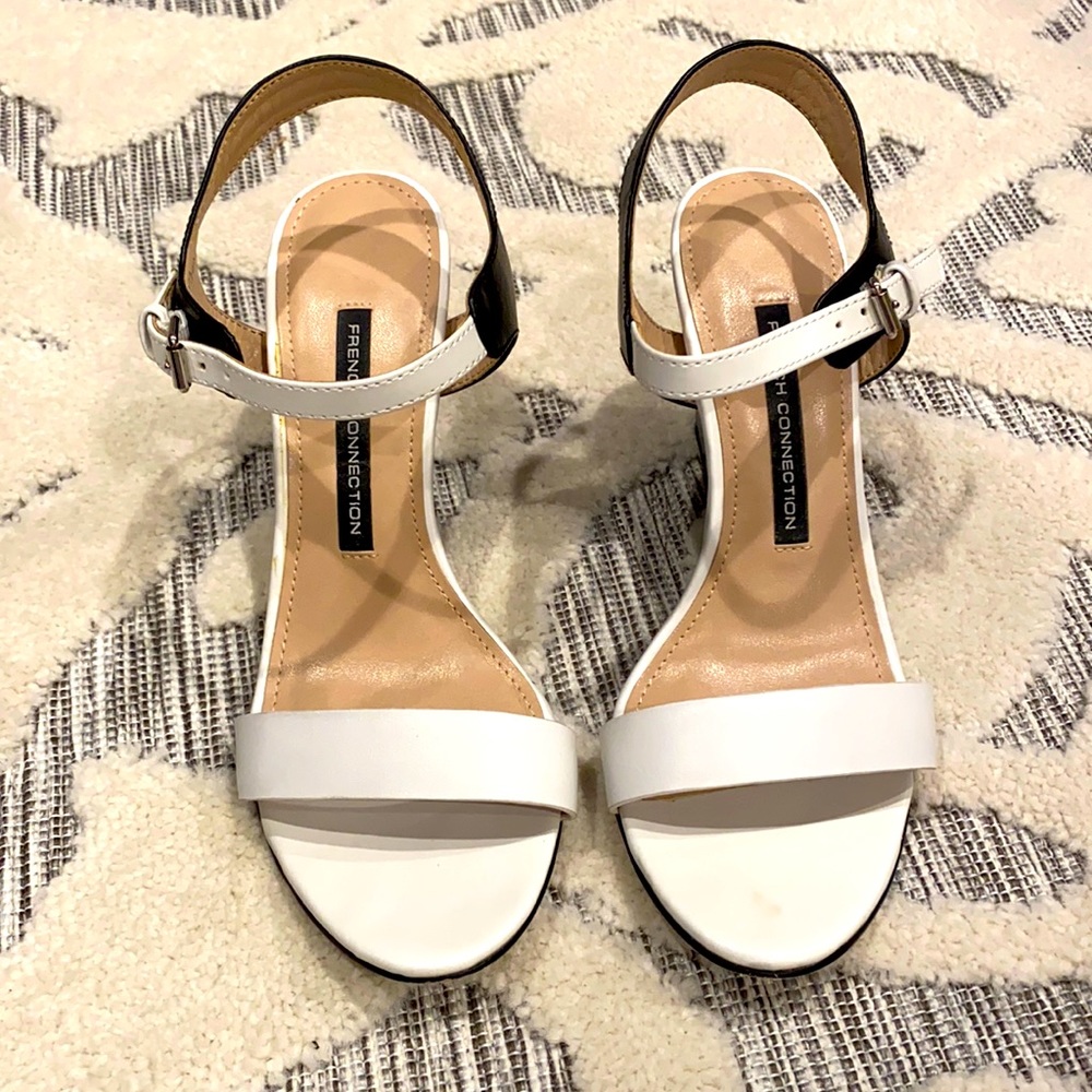 French Connection Black and White Wedge Sandal 7
